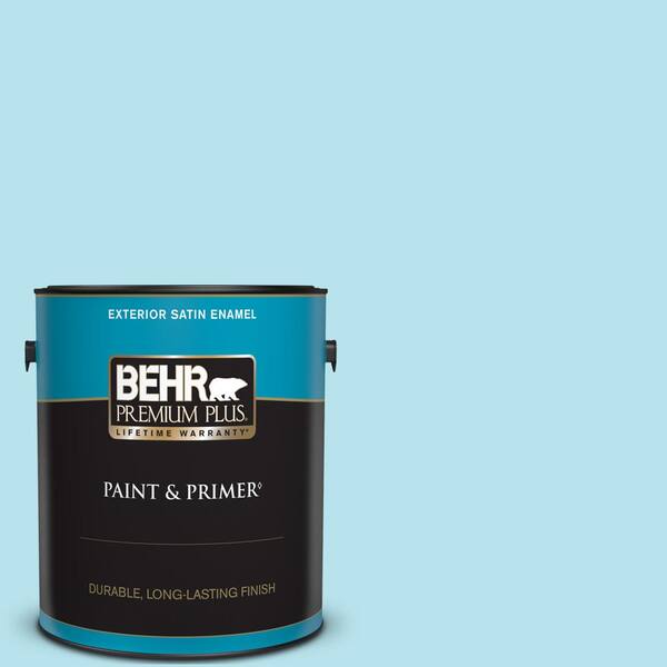 BEHR PREMIUM PLUS 1 gal. #P490-1 Ocean Front Satin Enamel Exterior Paint & Primer