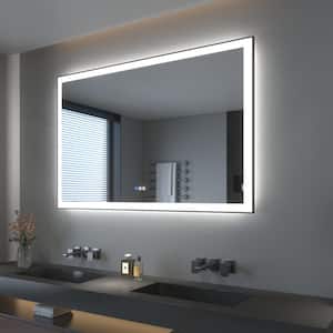 55 in. W x 36 in. H Rectangular Framed LED Anti-Fog Wall Bathroom Vanity Mirror in Black with Backlit and Front Light