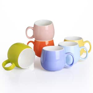 12.5 oz. Assorted Colors Porcelain Coffee Mugs Tea Cups (Set of 6)