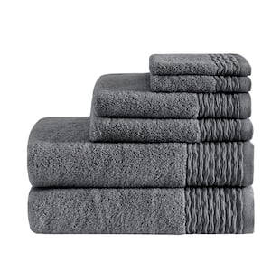 Aer 6-Piece Charcoal Cotton Bath Towel Set Jacquard Wavy Border Zero Twist Antimicrobial