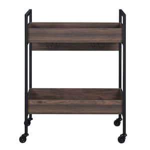 28 in. Brown Wood Kitchen Cart With Black Metal Frame and 2-Tier Shelf