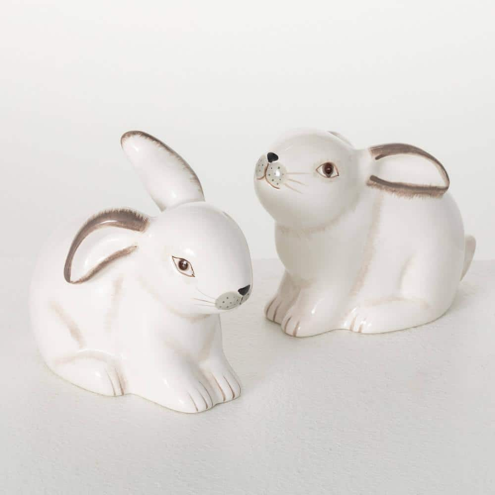 Sullivans 4" Sweet Sitting Bunny Figurines Set of 2, Ceramic