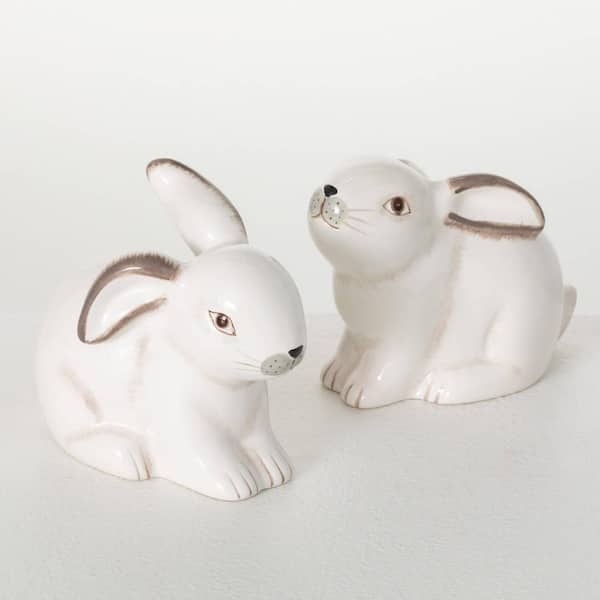SULLIVANS 4 in. Sweet Sitting Bunny Figurines Set of 2, Ceramic