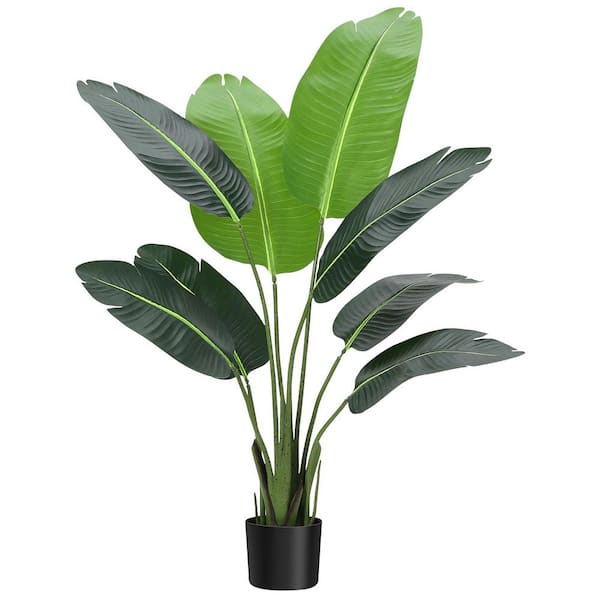 4 ft. Artificial Bird of Paradise Fake Palm Banana Tree Decor Faux Plants with 8 Trunks Faux Leaves