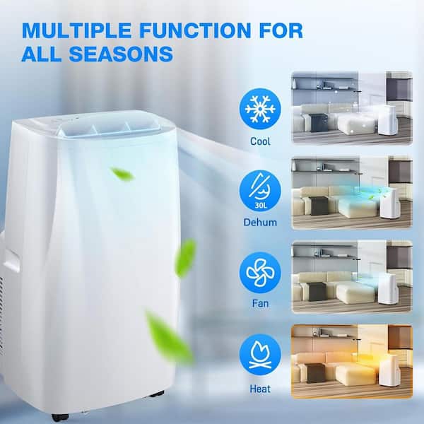 Unbranded - 14,000 BTU Portable Air Conditioners for Room Up to 700 Sq. Ft. w/ Dehumidifier,Fan,Remote and Heater in White,24H Timer