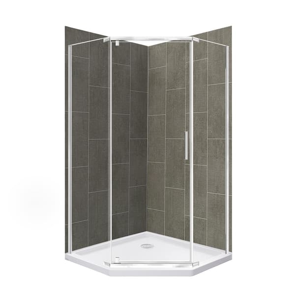 CRAFT + MAIN Cove 38 in. L x 38 in. W x 78 in. H Corner Shower Stall/Kit with Corner Drain in Quarry and Silver