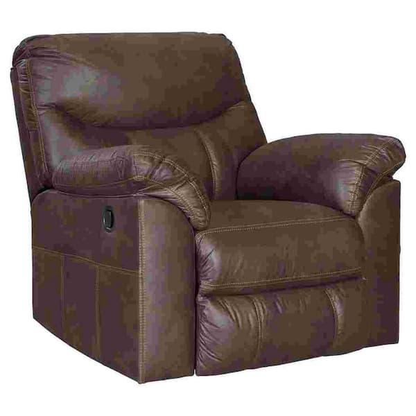 Benjara Brown Fabric Rocker Recliner with Angled Pillow Top and Pull Tab