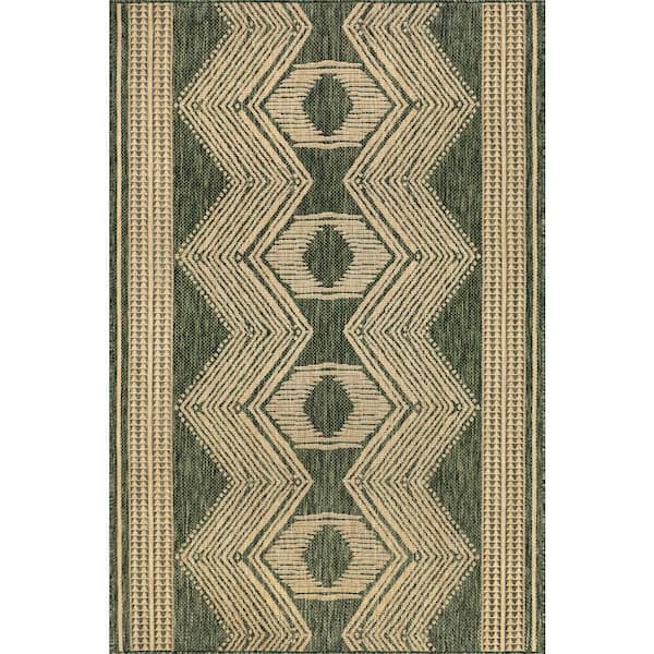 Ranya Tribal Green 4 ft. x 5 ft. Outdoor Area Rug