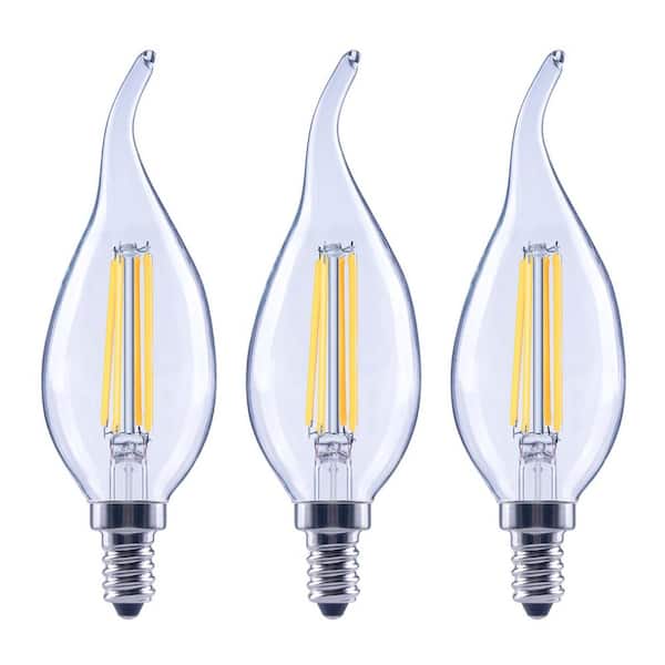 100-Watt Equivalent B11 Dimmable E12 Candelabra Bent Tip Clear Glass LED Vintage Edison Light Bulb Bright White (3-Pack)