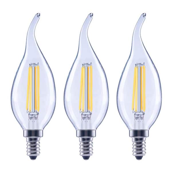 EcoSmart 100-Watt Equivalent B13 Dimmable Bent Tip Clear Glass Candelabra Base Vintage Edison LED Light Bulb Daylight (3-Pack)