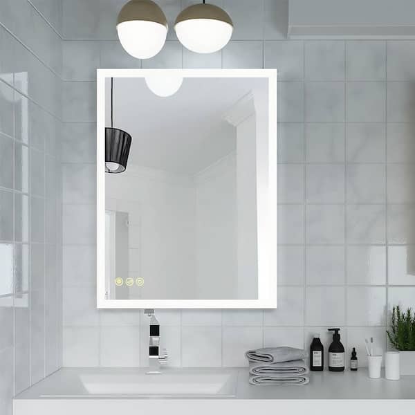22 in. W x 30 in. H Rectangular Frameless Anti-Fog Wall Mounted LED Light Bathroom Vanity Mirror in Silver