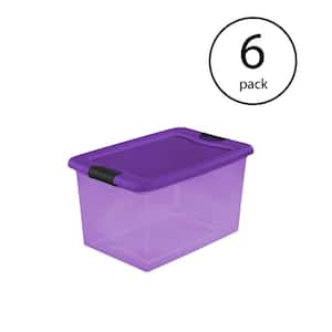 64 qt. Heavy-Duty Clear Latching Storage Box and Lid Purple (6-Pack)