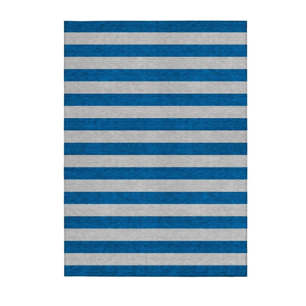 Blue and Ivory 3 ft. x 5 ft. Woven Striped Polyester Rectangle Indoor/Outdoor Area Rug price history on PriceWatchPro