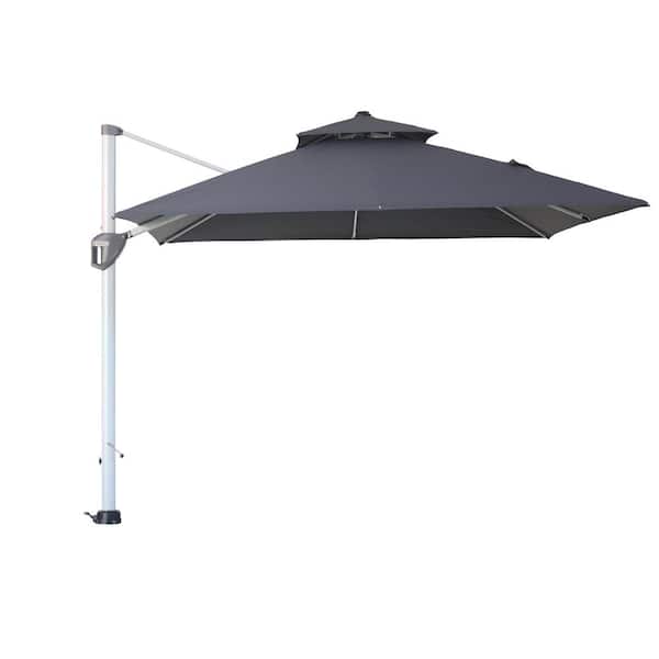 Clihome 10 ft. Outdoor Gray Patio Cantilever Square Umbrella with Protective Cover 360 ° Rotating Foot Pedal