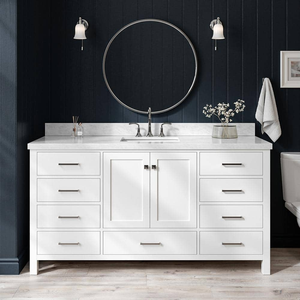 ARIEL Cambridge 67 in. W x 22 in. D x 36 in. H Bath Vanity in White ...