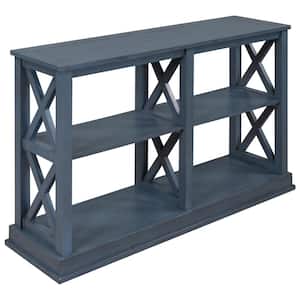 46.5 in. Navy Blue Rectangle Wood Console Table with 3-Tier Open Storage Spaces