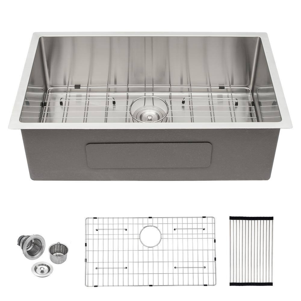 Logmey 16Gauge Stainless Steel 30 in. Single Bowl Round Corner Undermount Kitchen Sink U3018R1