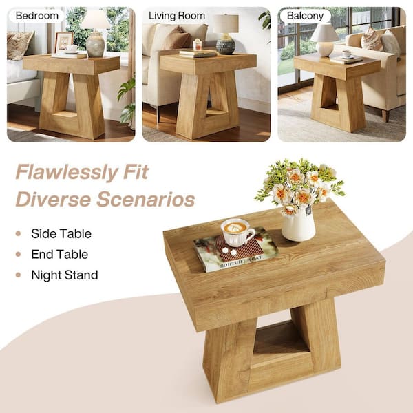 Kerlin 23.62 in. Brown Rectangular Wood 2-Tier Narrow End Table Side Table Nightstand with Trapezoid Base