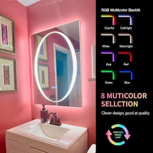 20 in. W x 28 in. H Rectangular Frameless LED Front lit,RGB Backlit Anti-Fog Tempered Glass Wall Bathroom Vanity Mirror