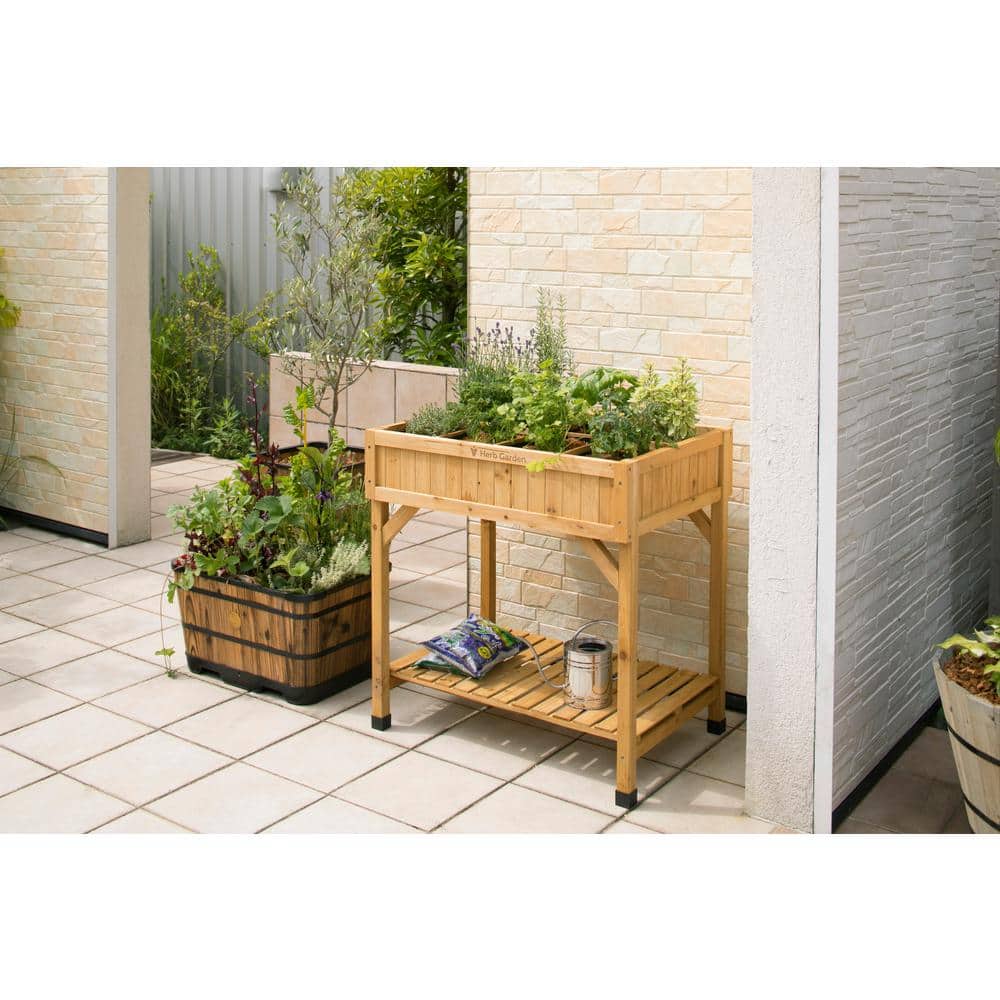 Natural Cedar Wood 8-Pocket Elevated Herb Planter
