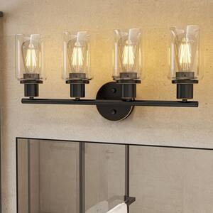 23.09 in. 4-Light Vintage Oil Rubbed Bronze Finish Bathroom Vanity Light With Clear Glass