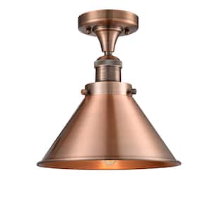 Briarcliff 10 in. 1-Light Antique Copper Semi-Flush Mount with Antique Copper Metal Shade