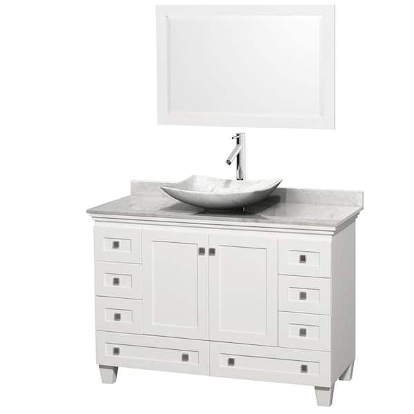 Wyndham Collection Acclaim 48 in. W Vanity in White with Marble Vanity Top in Carrara White, White Carrara Marble Sink and Mirror