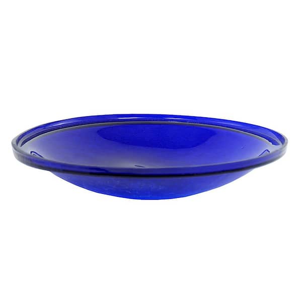 Reflective Crackle Glass Birdbath Bowl, 14 in. dia. Cobalt Blue