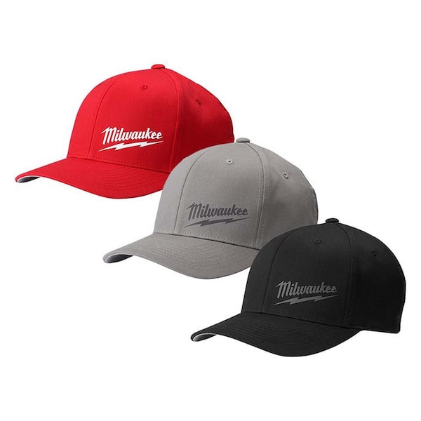 Milwaukee Large/Extra Large Black, Gray, Red Fitted Hats (3-Pack)