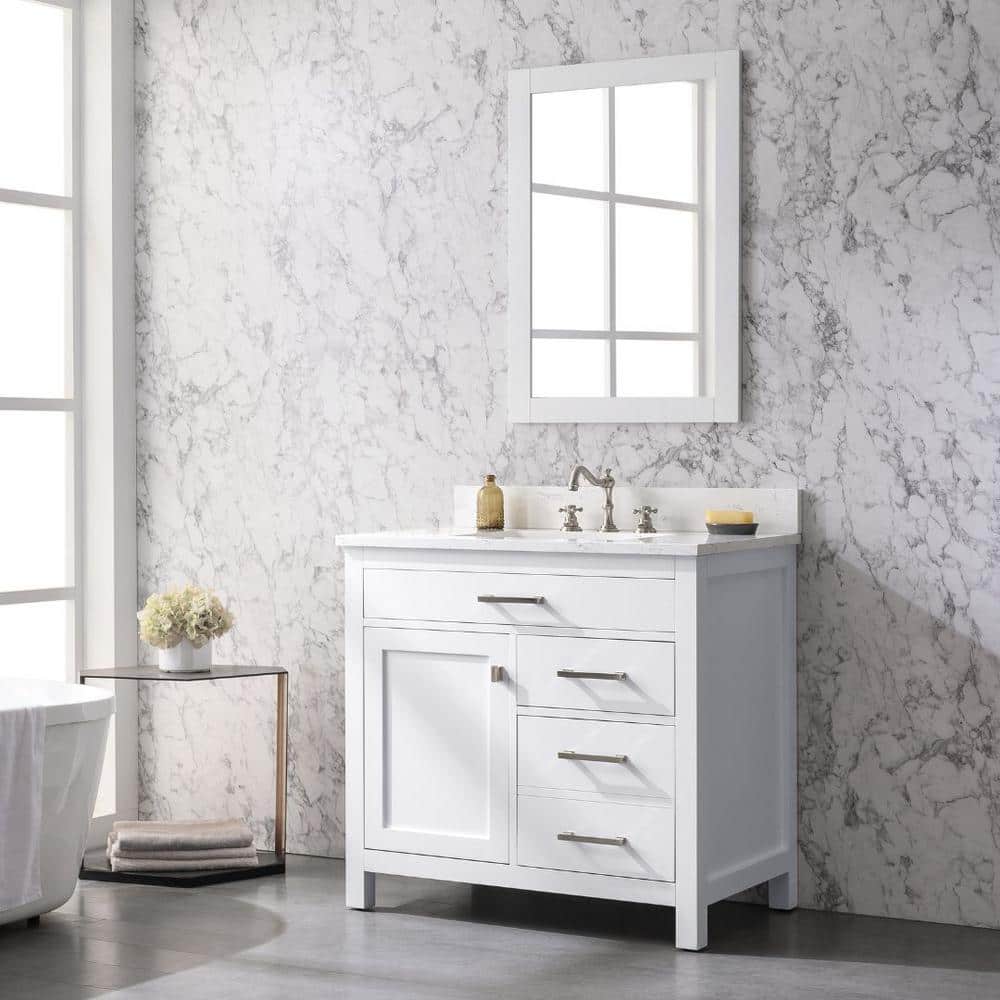 Jasper 36" White Freestanding Vanity with Carrara Stone Top