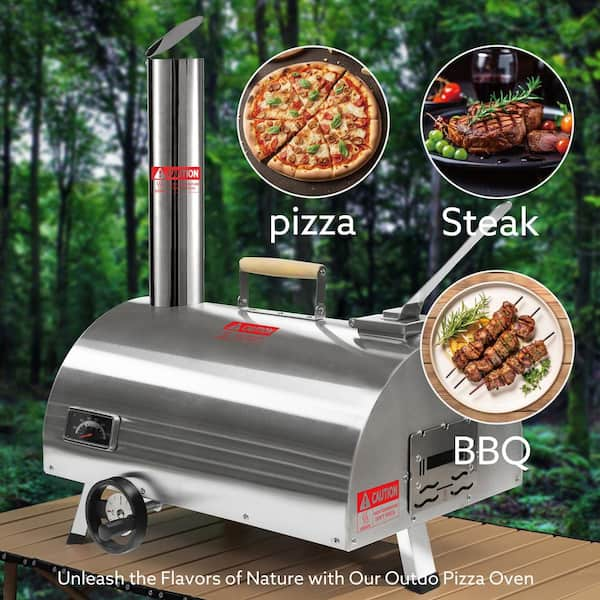 Turpone 12 in. Mini Rotating Stone Propane Outdoor Pizza Oven with Peel in Stainless Steel, Silver