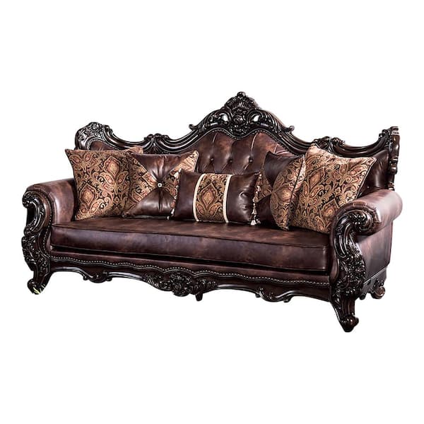 Furniture of America Grady 94.5 in. Rolled Arm Fabric Rectangle Button Tufted Back Sofa in. Dark Cherry and Light Brown