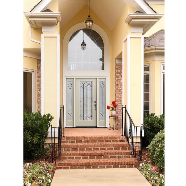 60 in. x 80 in. Left Hand Full Lite Mointclaire Decorative Glass Desert Sand Steel Prehung Front Door w/Sidelites