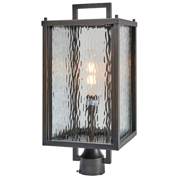 Unbranded 1-Light Oil Rubbed Bronze Outdoor Post Lantern with Clear Water Glass Shade
