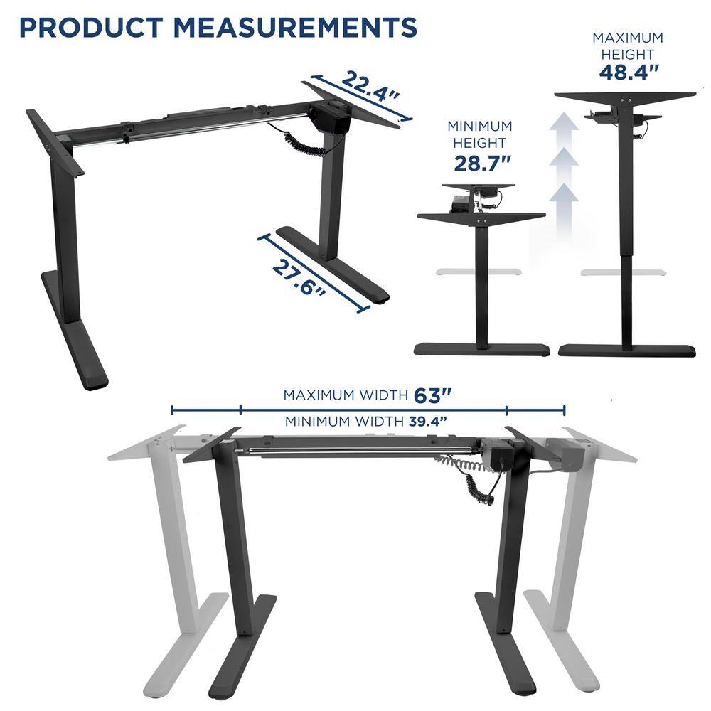 Black Adjustable Electric Standing Desk Frame with Controller