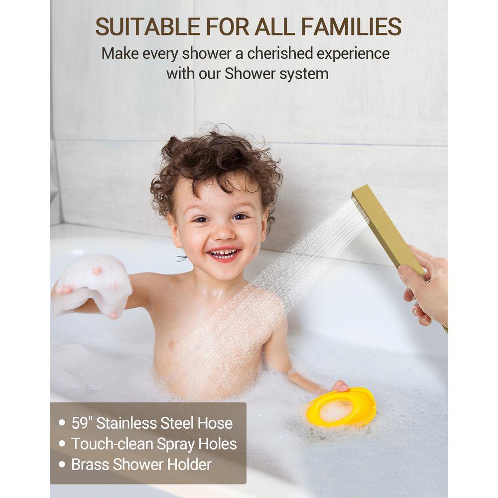 Brushed Nickel LED Rain Shower System with Handheld Spray and Massage Jets