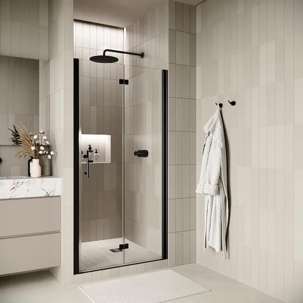 Streamline Cavour 32 in. W x 72 in. H Bi-Fold Shower Door, CrystalTech Treated 1/4 in. Tempered Clear Glass, Matte Black Hardware