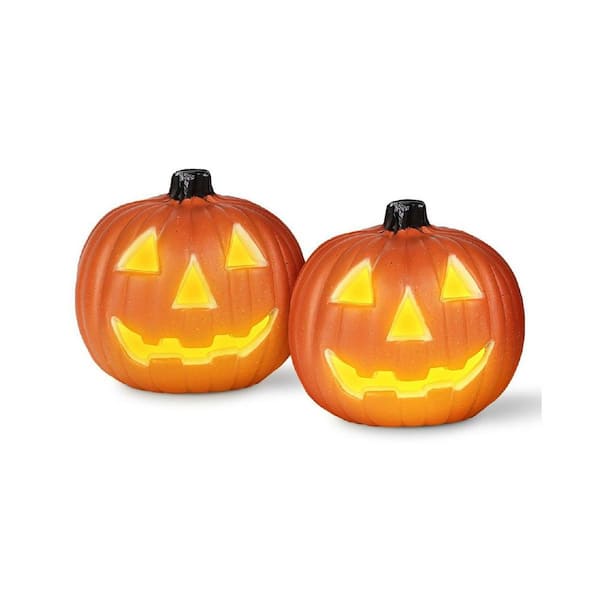 8 in. x 8 in. Orange Classic Plastic Vintage Pumpkin Lantern 2-Pack