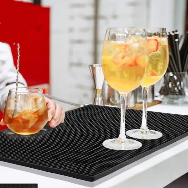 4-Piece Black Bar Mats for Countertop, Rubber Silicone Bar Drying Coffee Non Slip Mat for Bartending Home Cocktail