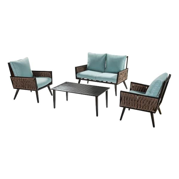 JAYDEN CREATION Lapita 47 in. 4-Piece Brown Sofa Seating Group with Cushions Sofa