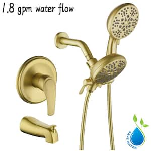 Single-Handle 7-Spray Patterns 1.8 GPM 4.72 in. Wall Mount Dual Shower Heads with Pop up Diverter Spout in Brushed Gold