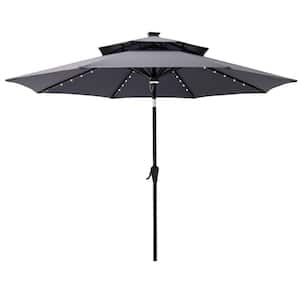9 ft. Double Top Aluminum Market Solar Tilt Patio Umbrella with LED Lights in Anthracite Solution Dyed Polyester
