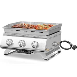 3-Burner Portable Propane Gas Table Top Grill in Stainless Steel
