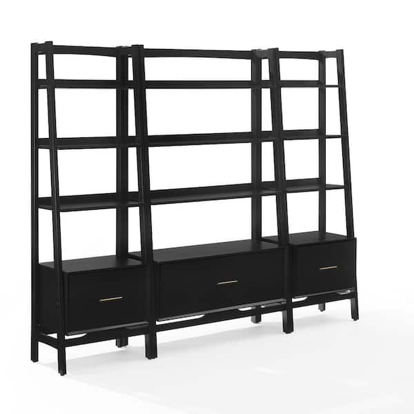 CROSLEY FURNITURE Landon 70.5 in. Tall Black 9-Shelf Etagere Bookcase 3-Piece Set
