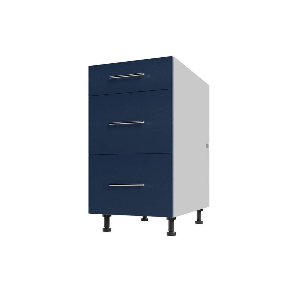 WeatherStrong Miami Sapphire Blue Matte 18 in. W x 34.5 in. D x 27 in. H Flat Panel Stock Assembled Base Kitchen Cabinet 3-Drawer Base -  IB3D1827-MSB