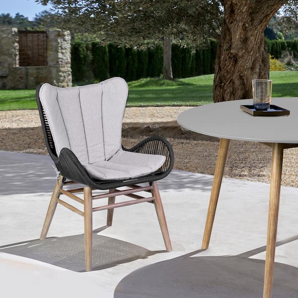 Armen Living Fanny Light Eucalyptus Wood Outdoor Dining Chair with Cushion