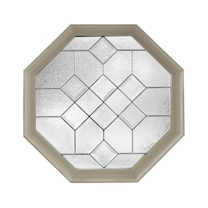 23.25 in. x 23.25 in. Decorative Glass Fixed Octagon Geometric Vinyl Window in Tan Black Caming