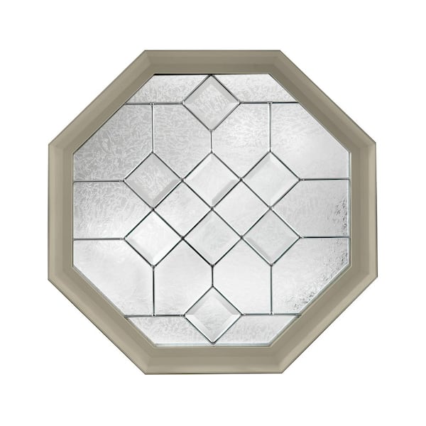 Hy-Lite 23.25 in. x 23.25 in. Decorative Glass Fixed Octagon Geometric Vinyl Window in Tan Black Caming