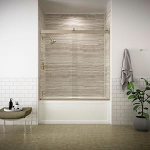 Levity 57 in. W x 59.75 in. H Semi-Frameless Sliding Tub Door in Nickel Finish with Blade Handles