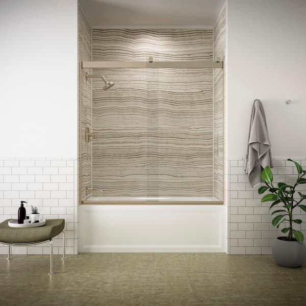 KOHLER Levity 59.625 in. x 62 in. Frameless Sliding Tub Door in Anodized Brushed Bronze with Handle